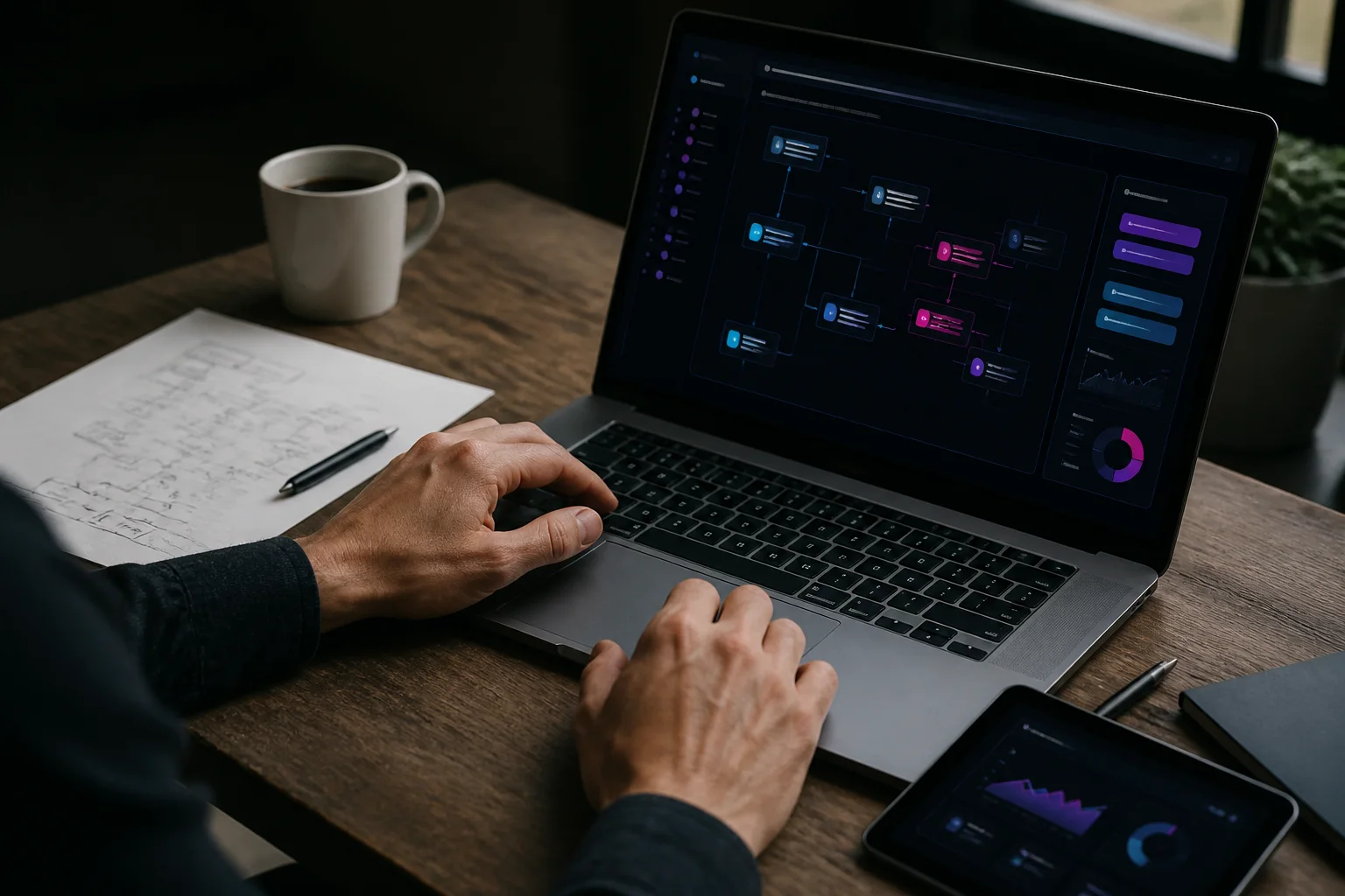 Trabajo sobre un flujo digital que conecta tareas y sistemas